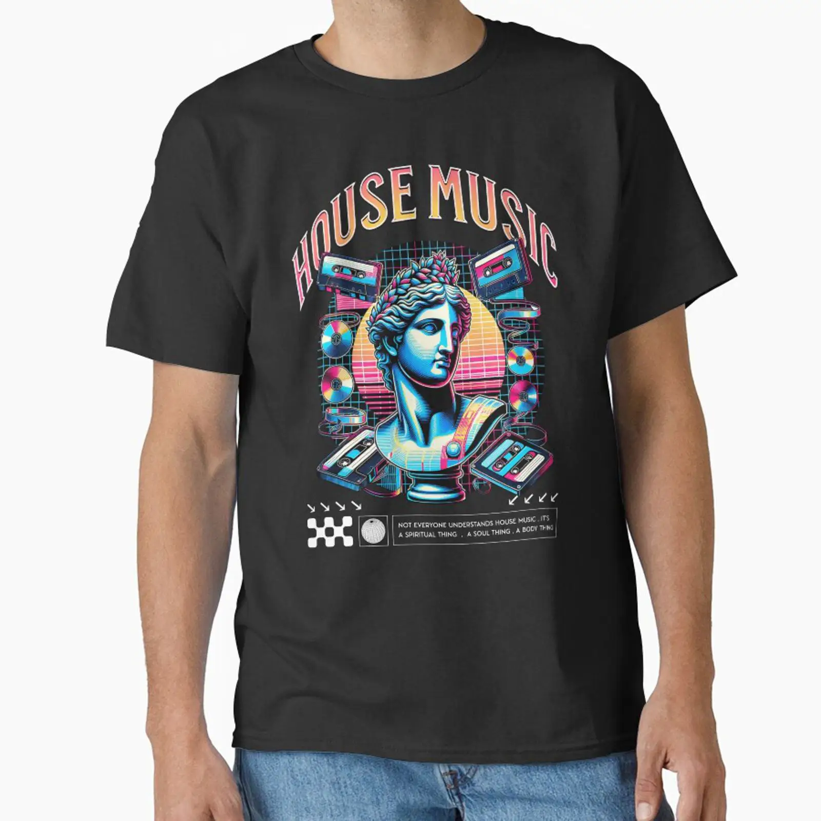 Audio House Music - Camiseta Clássica Branca com Estampa HOUSE