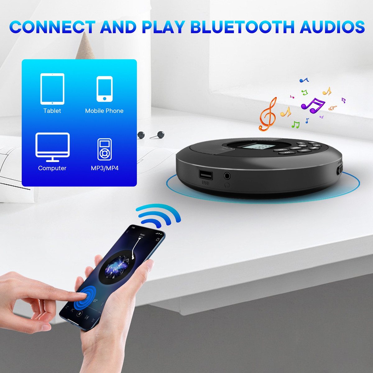 Máquina de disco de cd portáti - Audio Music Mp3 Songs avaliação e preço